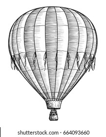 Hot air balloon illustration  drawing  engraving  ink  line art  vector