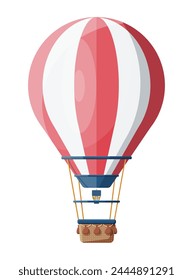 Hot air balloon isolated on white. Vintage air transport. Aerostat with basket. Flat vector illustration