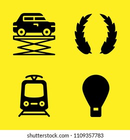 hot air balloon, lifter, laurel and tram vector icon set. Sample icons set for web and graphic design