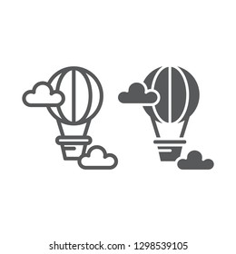 Hot air balloon line and glyph icon, airship and travel, balloon sign, vector graphics, a linear pattern on a white background.