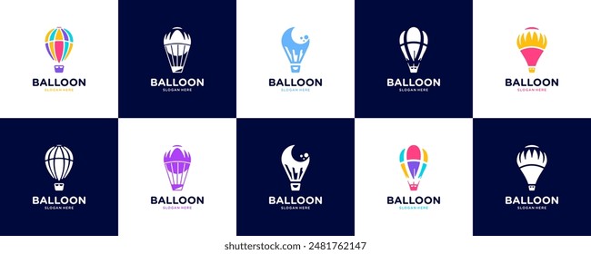 hot air balloon logo collection, colorful style, travel, destination, logo design vector.