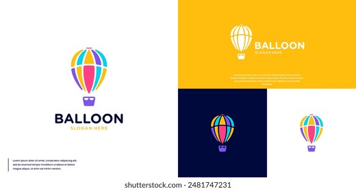 hot air balloon logo, destination, visit, vacation, logo design inspiration.