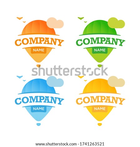 Hot air balloon logo template. Vector adventure logo. Flat style.
