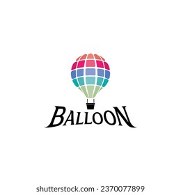 Hot air balloon made of scattered colorful pieces. Vector symbol.