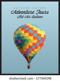 Hot air Balloon made with triangles. Polygonal background. Vector illustration.