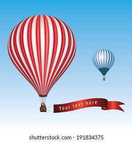 Hot air balloon with message on banner. Vector illustration