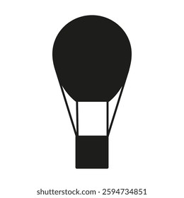 Hot air balloon. Minimalistic flight icon. Black floating silhouette. Vector illustration. EPS 10.