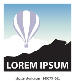 hot air balloon, mountain, clouds and sky, vector