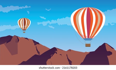 hot air balloon in mountains