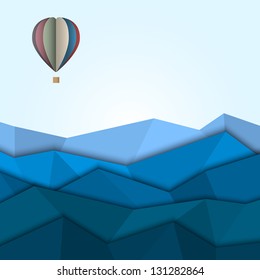 Hot air balloon and mountains from paper. Creative vector eps 10