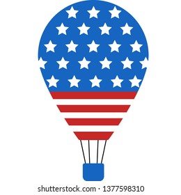 A hot air balloon with national patriotic design with flag elements. Simple flat icon for independence day decoration. 