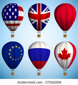 hot air balloon on blue sky background. Vector.