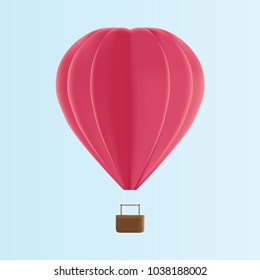 hot air balloon on pink love color, 3D design paper art,vector