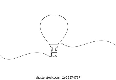 Hot Air Balloon in one continuous line drawing, Minimalist black linear design isolated on white background. Vector illustration.