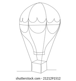 hot air balloon one line outline, vector sketch