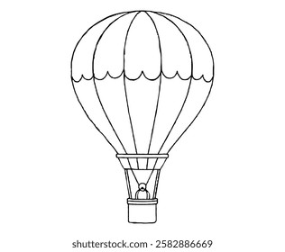 Hot air balloon, outline coloring page for kids