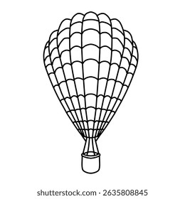 Hot air balloon outline vector illustration. Air transport for travel vector hand drawn. Sky transport doodle. Black and white icon