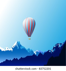  Hot air balloon over mountains.Vector.