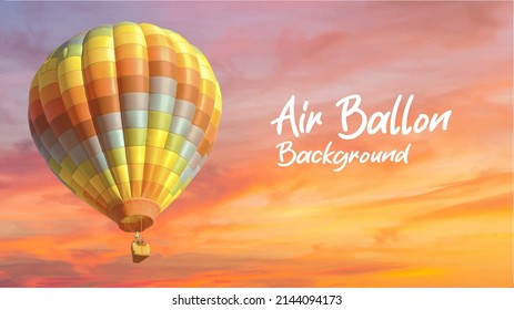 Hot air balloon over orange sky. EPS 10.