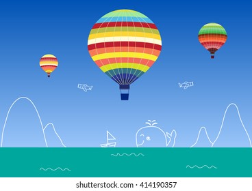 Hot air balloon over the sea 