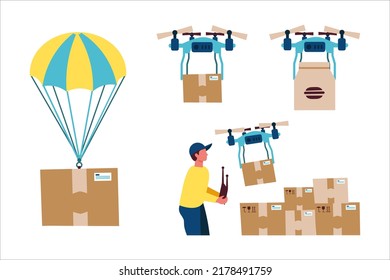 hot air balloon package drone delivering a package courier flying a drone with a package drone delivering a package of food