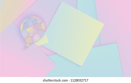 Hot air balloon paper art style with pastel sky background vector illustration