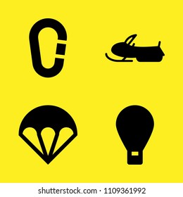 hot air balloon, parachute, snowmobile and carabiner vector icon set. Sample icons set for web and graphic design