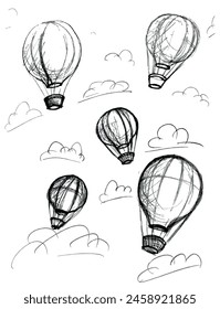 hot air balloon pencil drawing sketch.