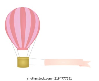 Hot Air Balloon With Pink Ribbon. Vector