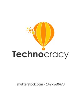 hot air balloon pixel tehcnology vector logo