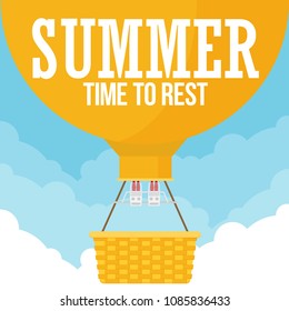 Hot air balloon. Planning summer vacations. Tourism and vacation theme. Flat design vector illustration.
