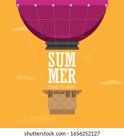 Hot air balloon. Planning summer vacations. Tourism and vacation theme. Flat design vector illustration.