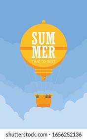 Hot air balloon. Planning summer vacations. Tourism and vacation theme. Flat design vector illustration.