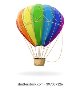 Hot air balloon in rainbow colors isolated. 
