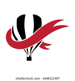 hot air balloon and red ribbon, vector