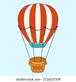 A hot air balloon with red and white stripes. Isolated vector illustration