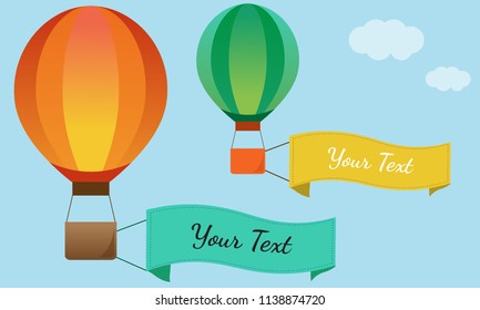 hot air balloon with ribbon vector design on the sky