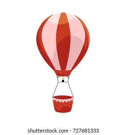 Hot air balloon ride in amusement park, side view vector illustration isolated on white background. Cartoon icon, illustration of hair balloon ride in amusement park, entertainment concept