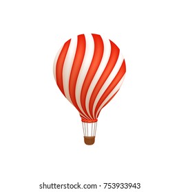 Hot air balloon ride in amusement park, flat style icon, vector illustration isolated on white background. Flat icon, illustration of hot air balloon ride in amusement park, entertainment concept