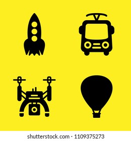 hot air balloon, rocket, trolleybus and drone vector icon set. Sample icons set for web and graphic design