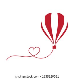 hot air balloon with rope created heart shape, vector