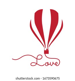 hot air balloon with rope created word love, vector