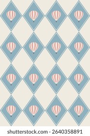 Hot air balloon seamless pattern design. Vector illustration.