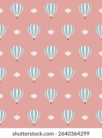 Hot air balloon seamless pattern design. Vector illustration.