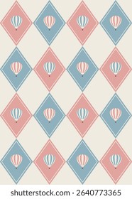Hot air balloon seamless pattern design. Vector illustration.