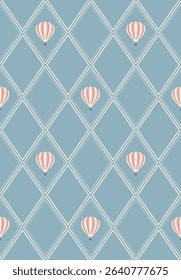 Hot air balloon seamless pattern design. Vector illustration.