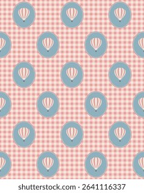 Hot air balloon seamless pattern design. Vector illustration.