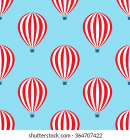 Hot air balloon seamless pattern. Baby shower vector illustrations on blue sky background. Colorful hot air balloons design.