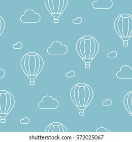 Hot air balloon. Seamless pattern. Vector hand drawn doodle cartoon