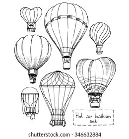 Hot air balloon set, contour drawings for design.